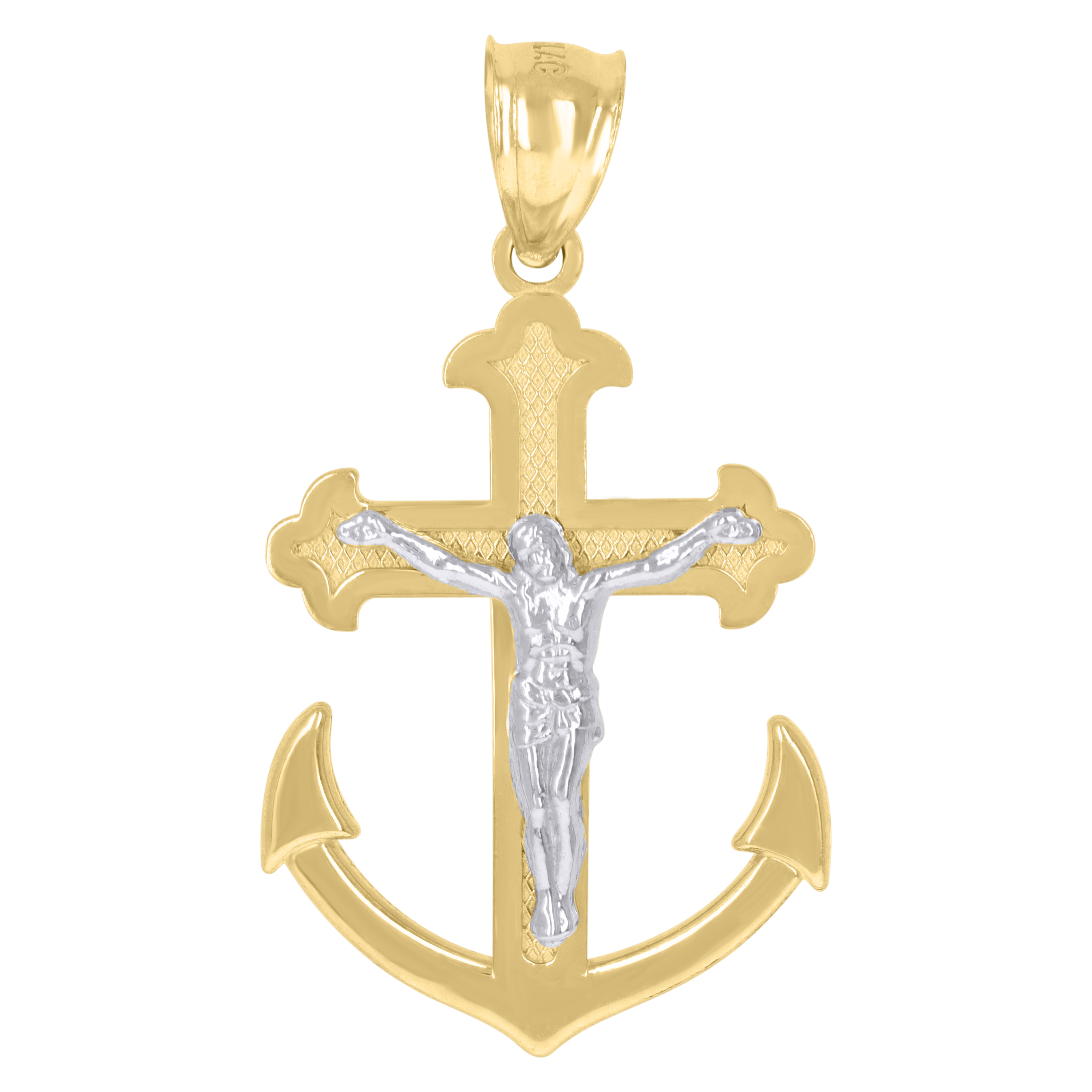 10K Bicolor Gold Herren Kruzifix Anker Religiös Poliert Charm Anhänger - Bild 1 von 3