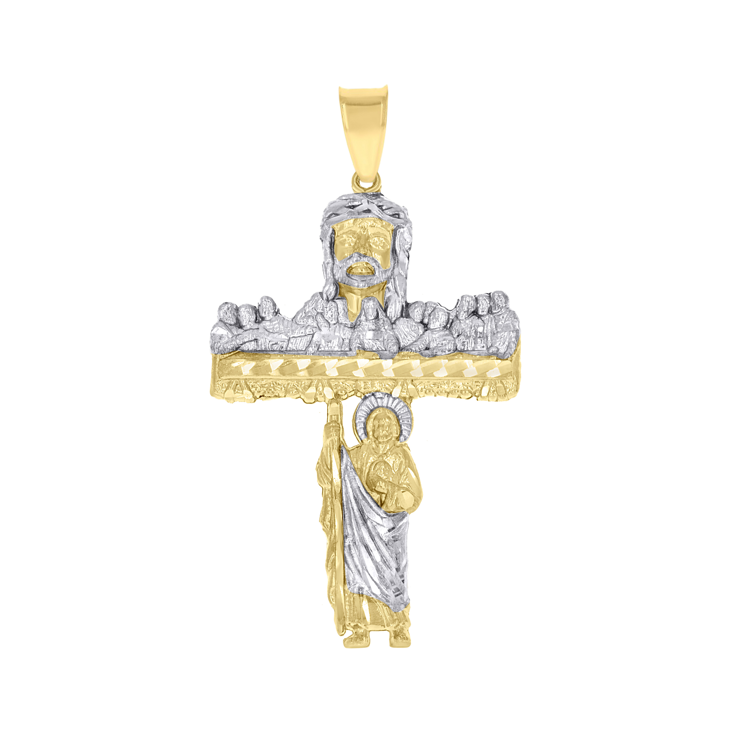 10kt Two-tone Gold Jesus Last Supper Crucifix Cross Religious Charm Pendant
