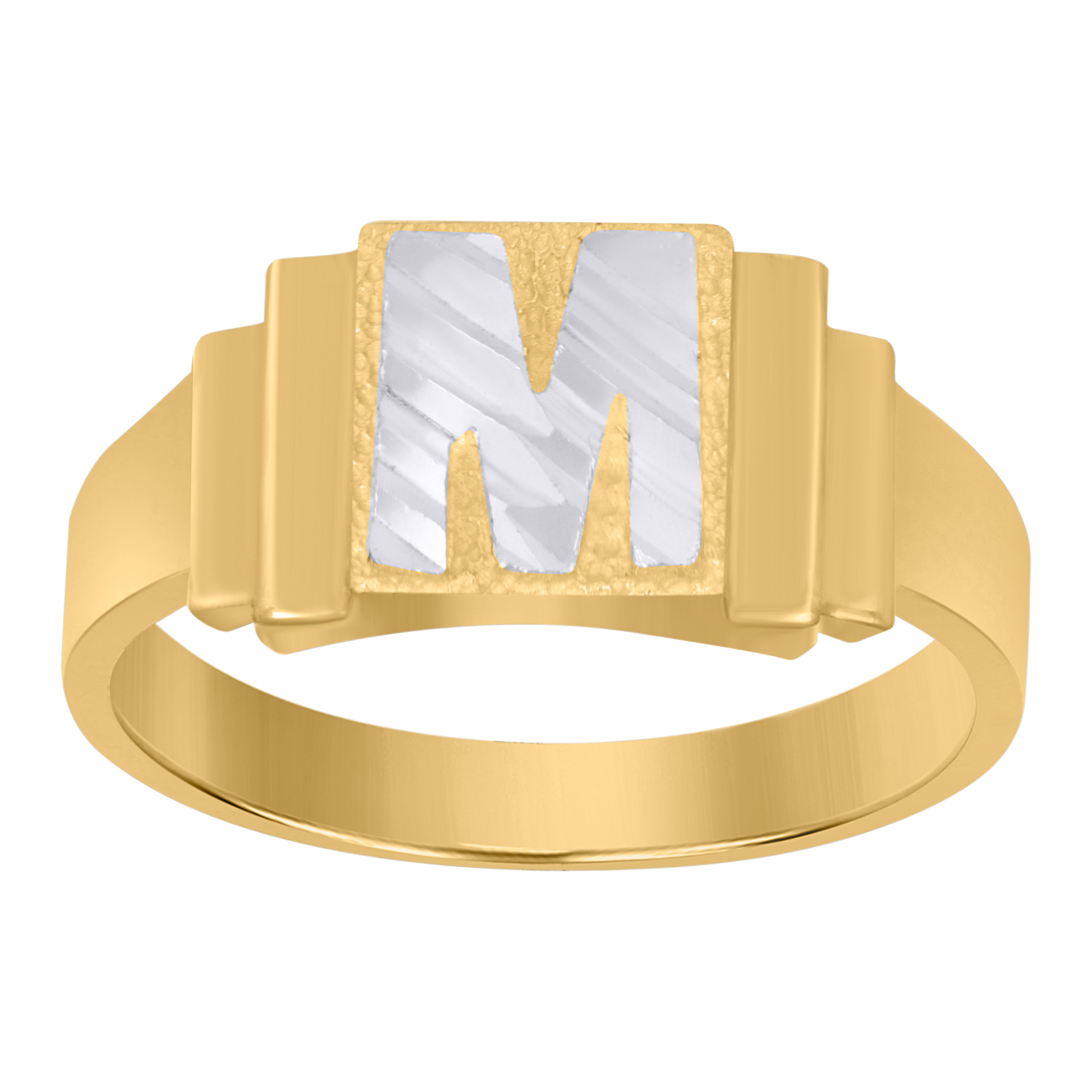 10K Yellow & White Gold Two-Tone Unisex Initial Alphabet M Diamond-Cut Ring - Picture 1 of 3