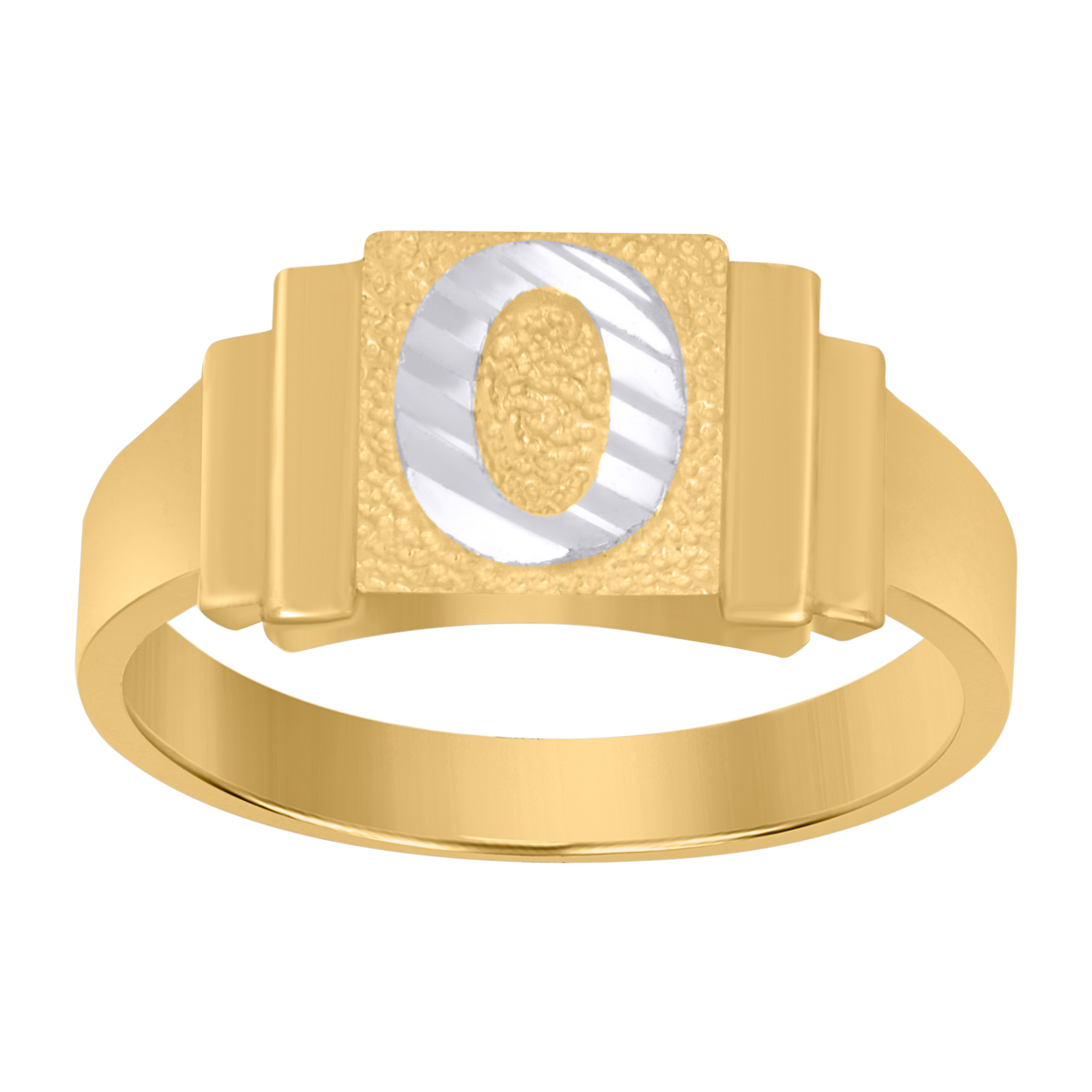 Anillo de oro amarillo y blanco de 10 quilates con corte de diamante inicial alfabeto O de dos tonos unisex - Imagen 1 de 3
