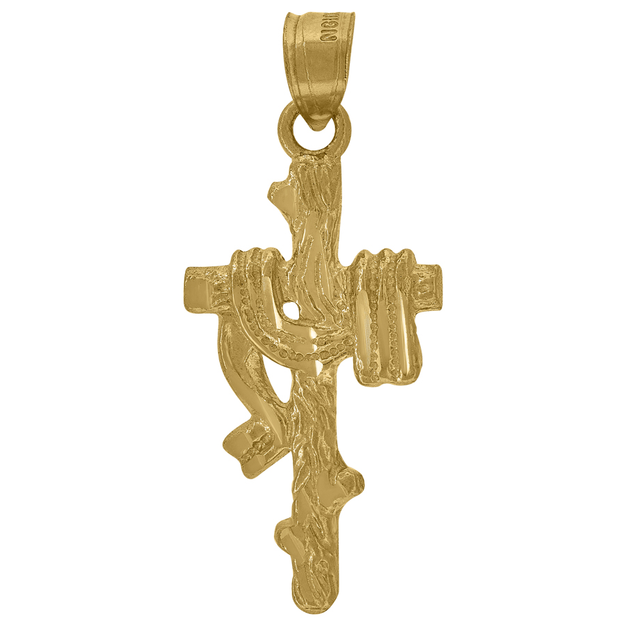 10K Yellow Gold Diamond-Cut Wrapped Cross Religious Charm Pendant for Women Men